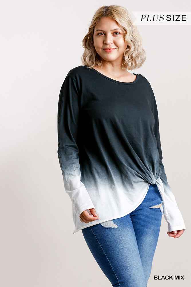 Plus Size Ombre Print Long Sleeve Top With Gathered Front Detail And Raw Hem β Stylish & Comfortable β menβs fashion, stylish and versatile