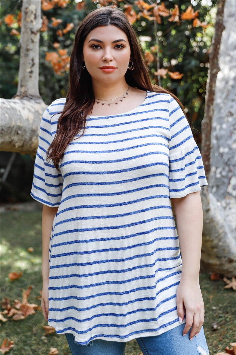 Plus Size Plus Stripe Bell Short Sleeve Top β Stylish & Comfortable β menβs fashion, stylish and versatile