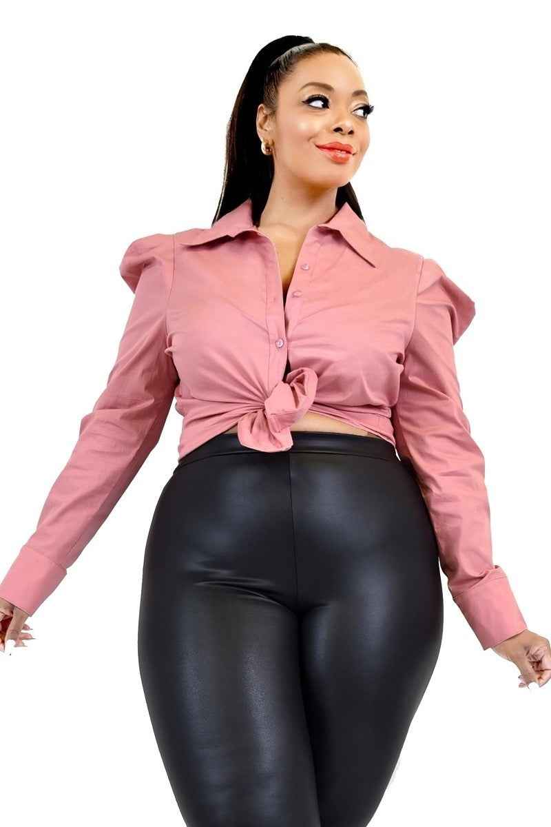 Plus Size Plus Solid Poplin Puff Sleeve Shirt β Stylish & Comfortable β menβs fashion, stylish and versatile