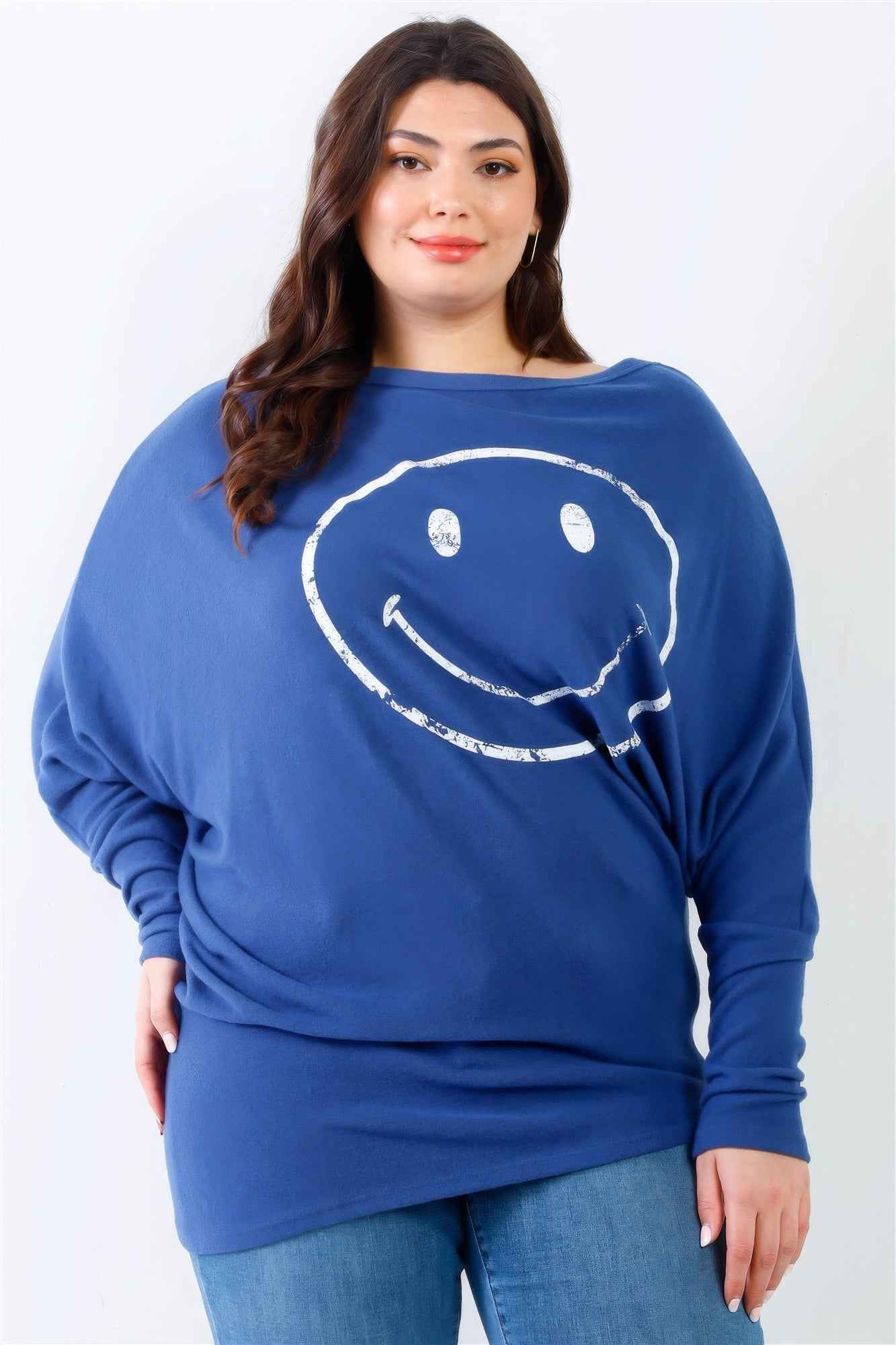 Plus Size Plus Smile Front Print Flannel Dolman Sleeve Top โ Stylish & Comfortable โ menโs fashion, stylish and versatile