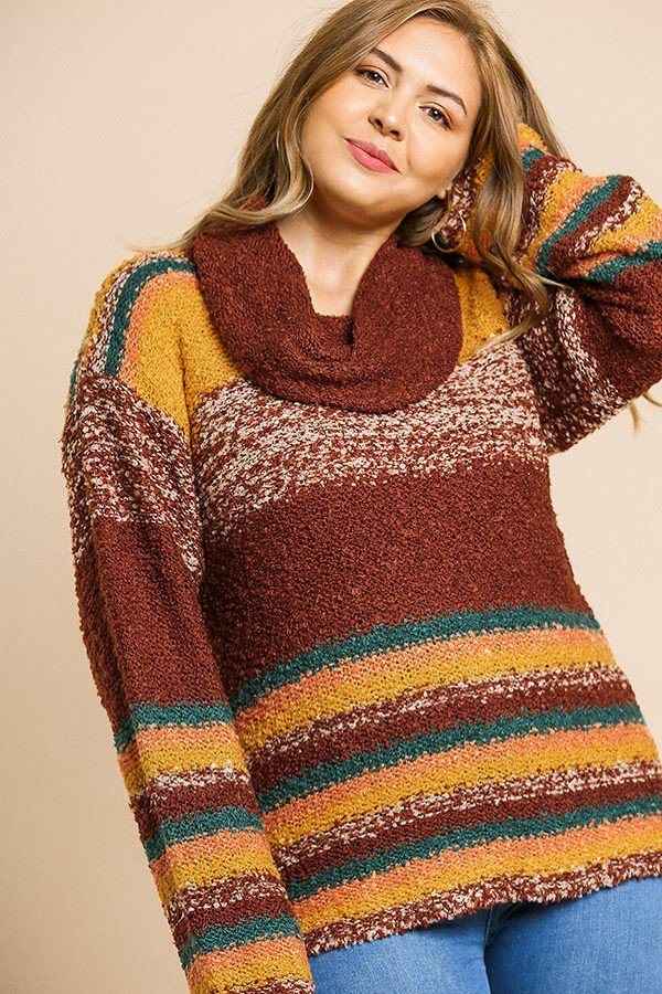 Plus Size Multicolor Striped Fuzzy Knit Long Sleeve Pullover – Stylish & Comfortable – men’s fashion, stylish and versatile
