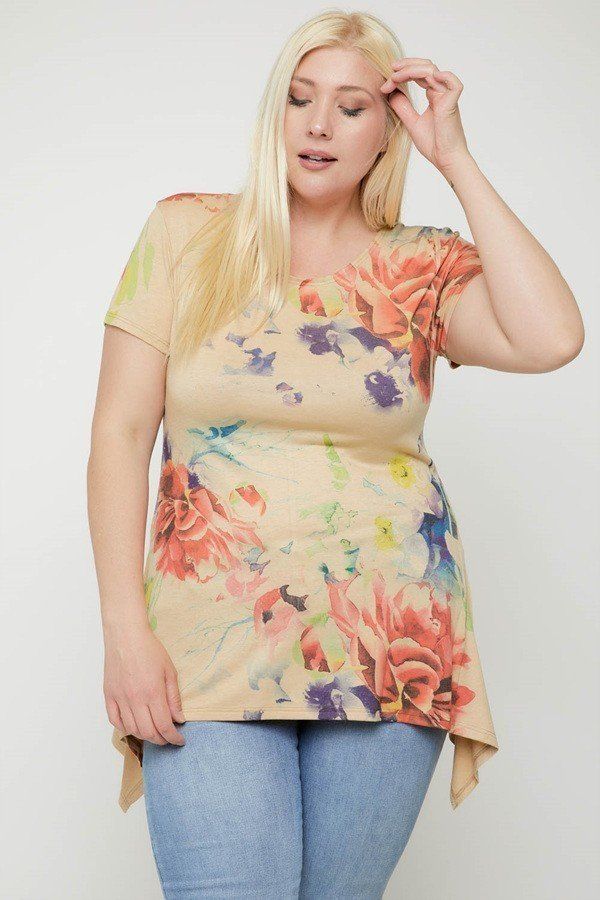 Plus Size Multi-colored Watercolor Flower Print Tunic – Stylish & Comfortable – men’s fashion, stylish and versatile