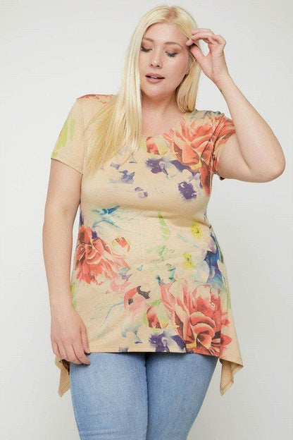 Plus Size Multi-colored Watercolor Flower Print Tunic – Stylish & Comfortable – men’s fashion, stylish and versatile