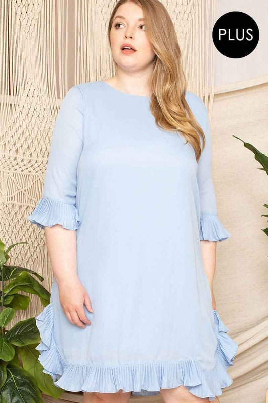 Plus Size Pleated Ruffle Detailed Mini Dress – Stylish & Comfortable – men’s fashion, stylish and versatile