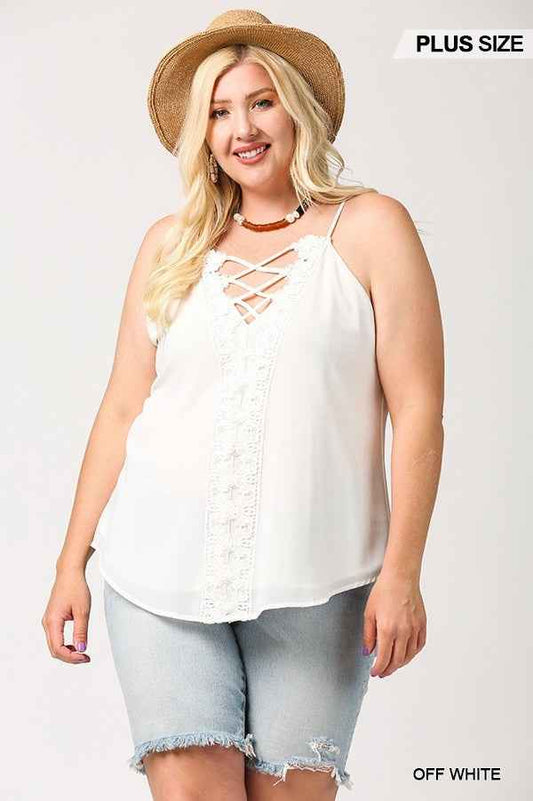 Plus Size Plunging V-neckline Lattice Top With Scalloped Lace – Stylish & Comfortable – men’s fashion, stylish and versatile