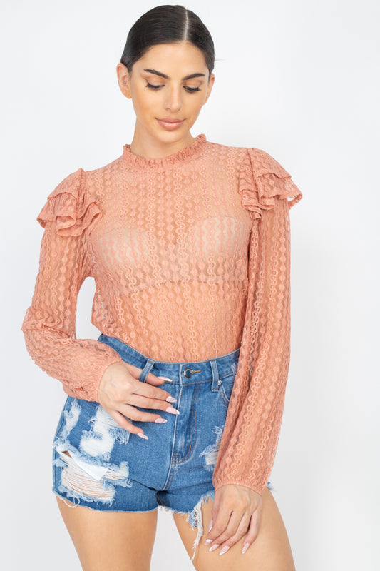Sale - Sheer Crochet Lace Ruffled Top – On Sale Now