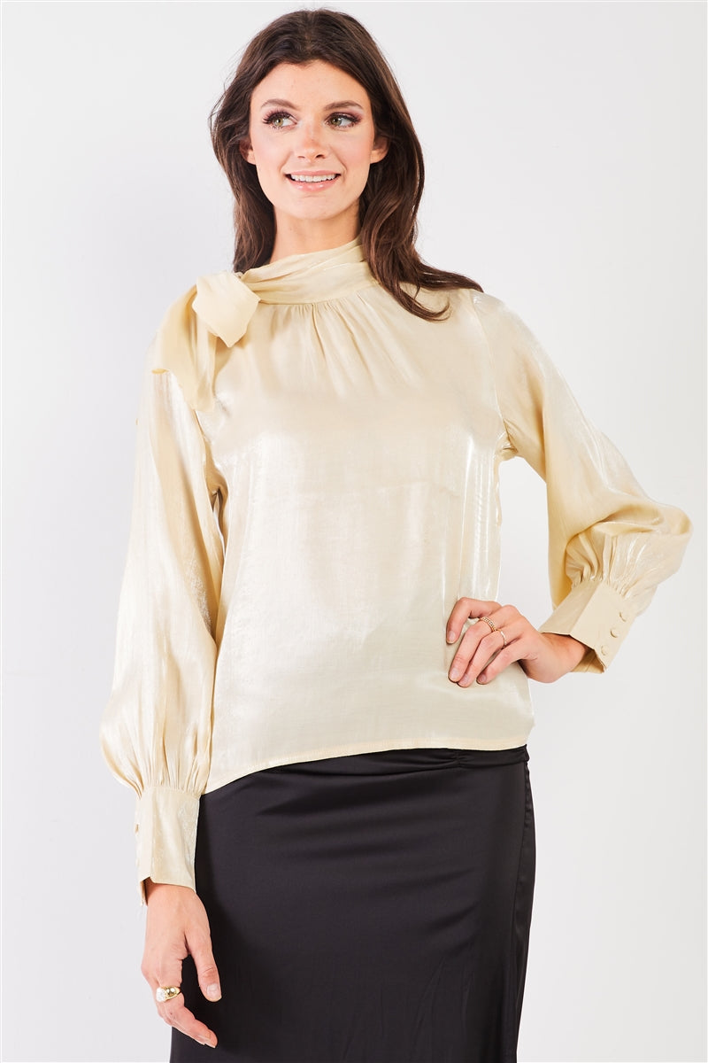 Sale - El Mirage Chiffon Bishop Sleeve Tie-neck Blouse Top – On Sale Now