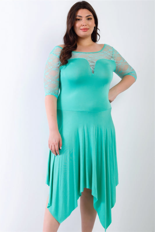 Plus Size Plus Mint Lace Details Handkerchief Hem Midi Dress – Stylish & Comfortable – men’s fashion, stylish and versatile