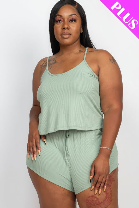 Plus Size Plus Ribbed Strappy Top And Shorts Set – Stylish & Comfortable – men’s fashion, stylish and versatile