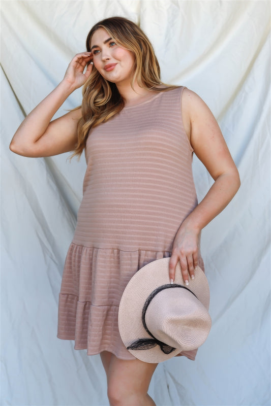 Plus Size Plus Apricot Textured Ruffle Hem Open Back With Self-tie Detail Mini Dress – Stylish & Comfortable – men’s fashion, stylish and versatile