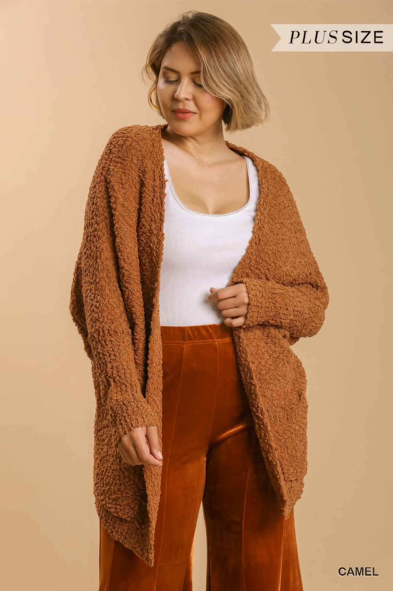 Plus Size Open Front Oversized Cardigan Sweater With Pockets – Stylish & Comfortable – men’s fashion, stylish and versatile