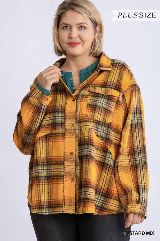 Plus Size Plaid Collar Button Down Overshirt With Front Pockets – Stylish & Comfortable – men’s fashion, stylish and versatile