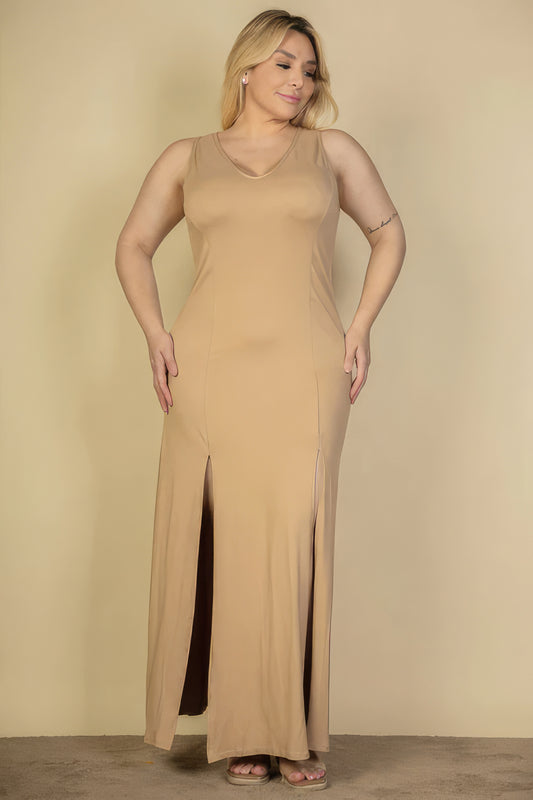 Plus Size Plunge Neck Thigh Split Maxi Dress – Stylish & Comfortable – men’s fashion, stylish and versatile