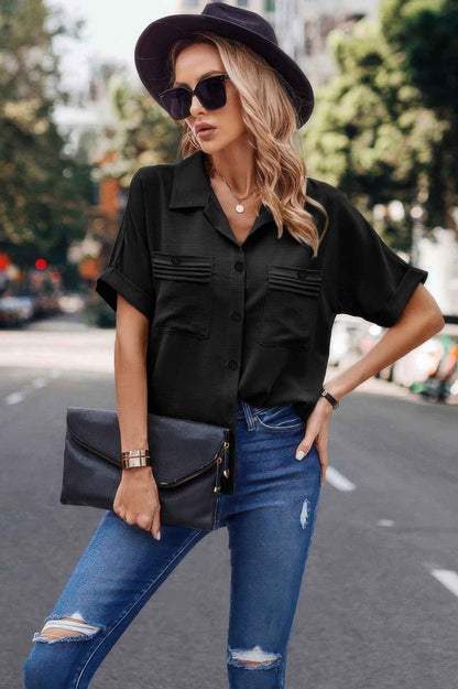 Button Up Open Front Solid Shirt